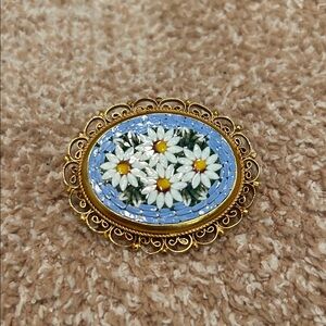 Vintage Italy Mosaic Daisy Brooch